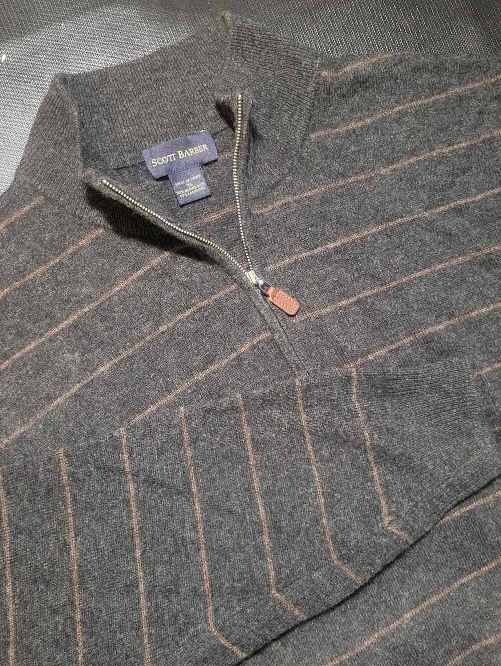 Men's Merino Wool Cashmere Blend 1/4 Zip Sweater Gray Stripe XL Scott Barber